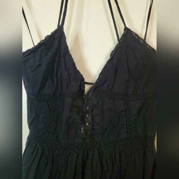 Zara Black Cotton Lace Tiered Midi Dress Size Large Cross Strap Open Back Vacay - Picture 6 of 15